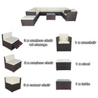 11 Piece Patio Wicker 10 Seater Patio Sectional Set with Storage
