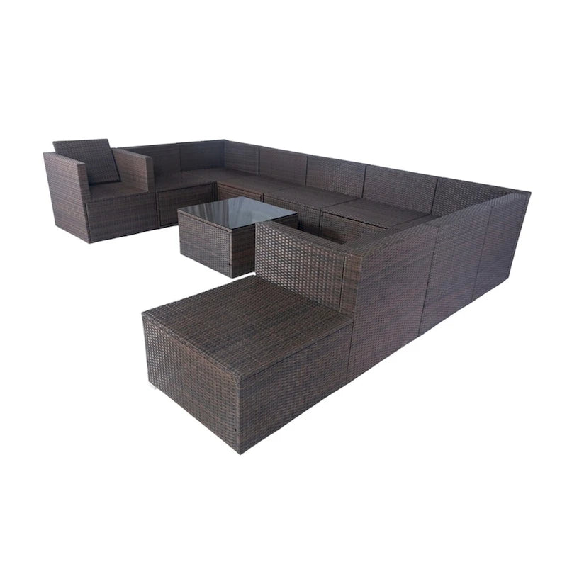 11 Piece Patio Wicker 10 Seater Patio Sectional Set with Storage