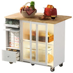 Kitchen Island with Drop Leaf, LED Light
