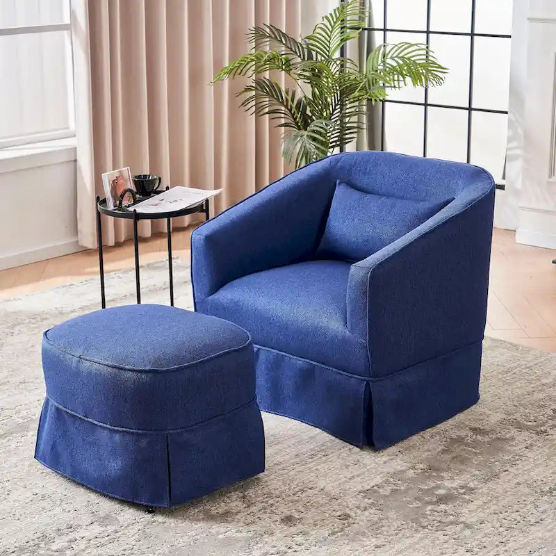 Swivel Barrel Chair With Ottoman, Swivel Accent Chairs Armchair for Living Room