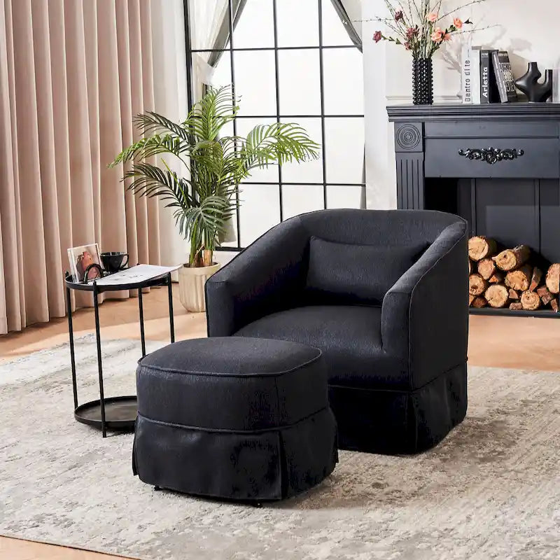 Swivel Barrel Chair With Ottoman, Swivel Accent Chairs Armchair for Living Room