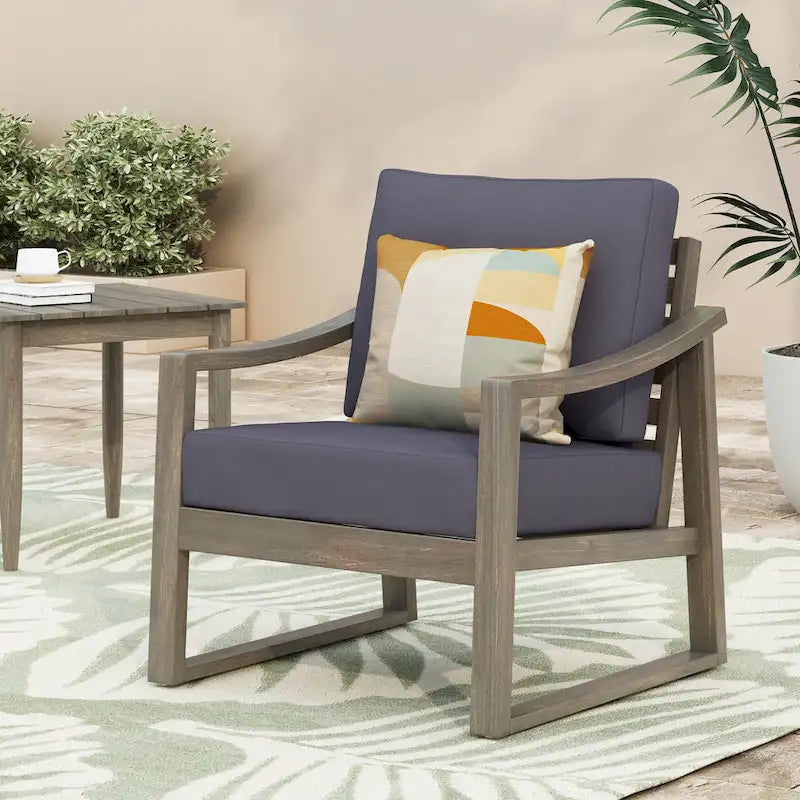 Outdoor Wood Accent Club Chair with Cushion