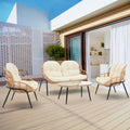 Manhattan Comfort Pine Modern 4-Piece Patio Conversation Set