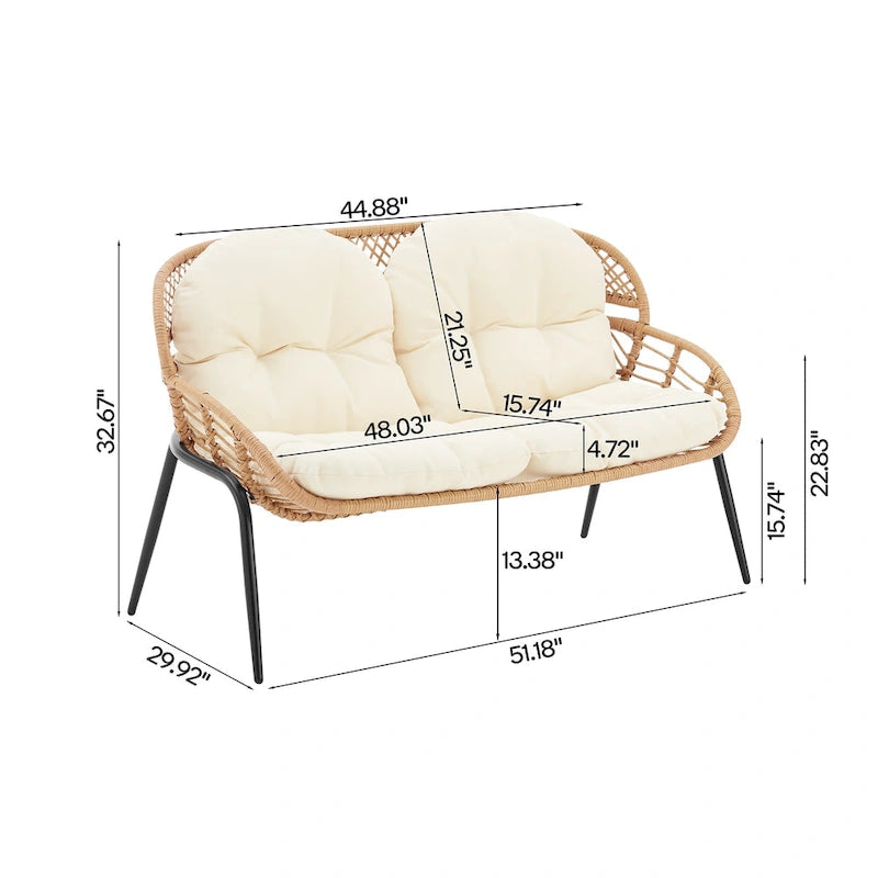 Manhattan Comfort Pine Modern 4-Piece Patio Conversation Set