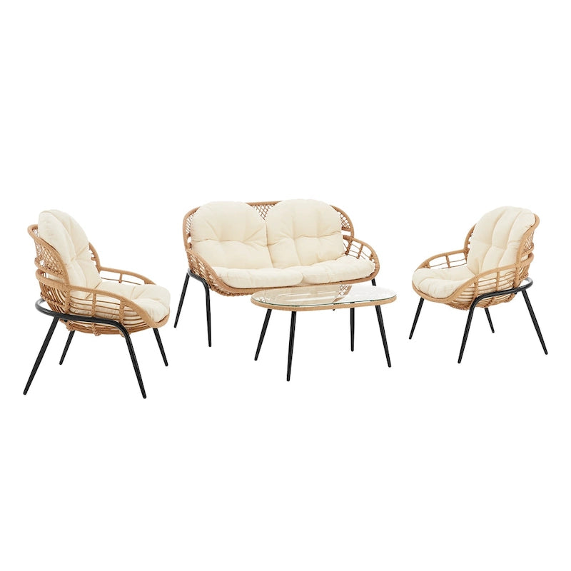 Manhattan Comfort Pine Modern 4-Piece Patio Conversation Set