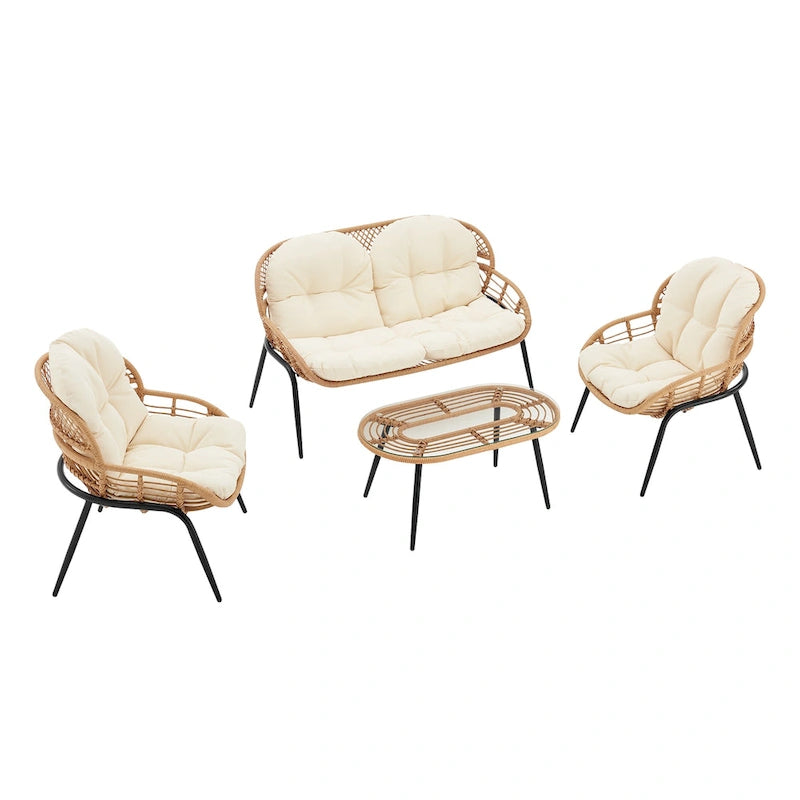 Manhattan Comfort Pine Modern 4-Piece Patio Conversation Set
