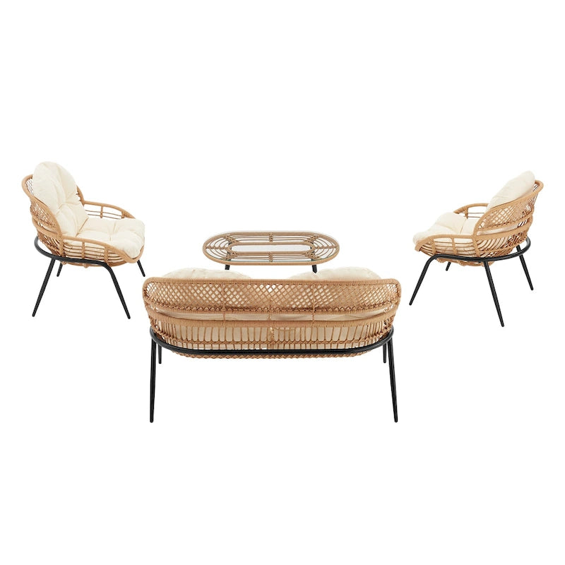 Manhattan Comfort Pine Modern 4-Piece Patio Conversation Set