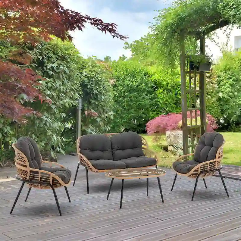 Manhattan Comfort Pine Modern 4-Piece Patio Conversation Set