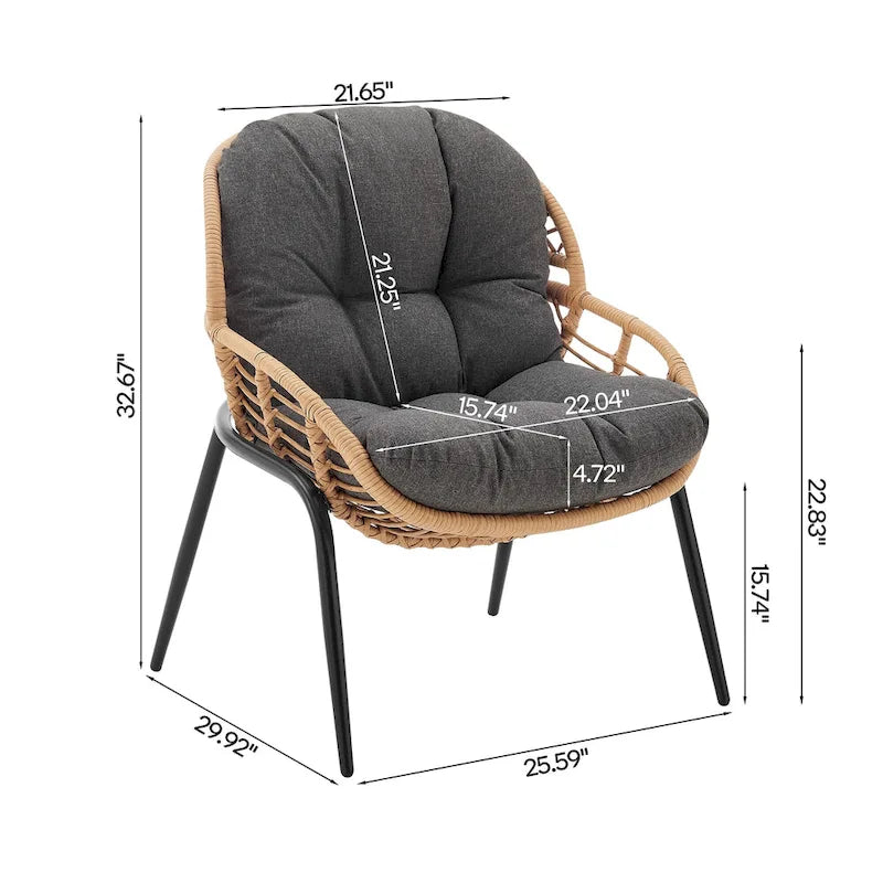 Manhattan Comfort Pine Modern 4-Piece Patio Conversation Set