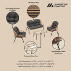 Manhattan Comfort Pine Modern 4-Piece Patio Conversation Set