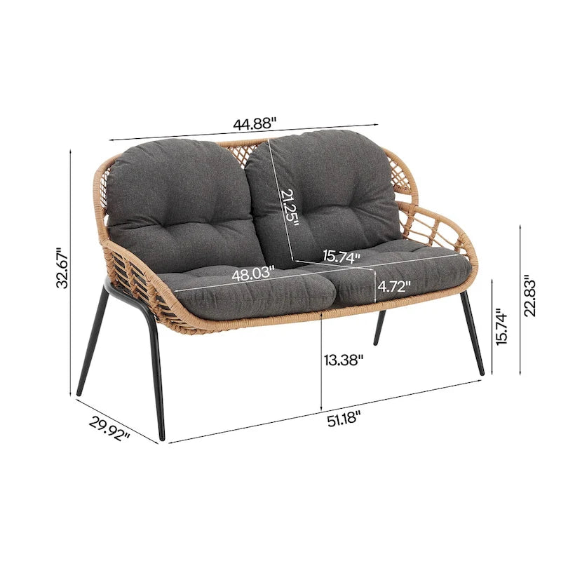 Manhattan Comfort Pine Modern 4-Piece Patio Conversation Set