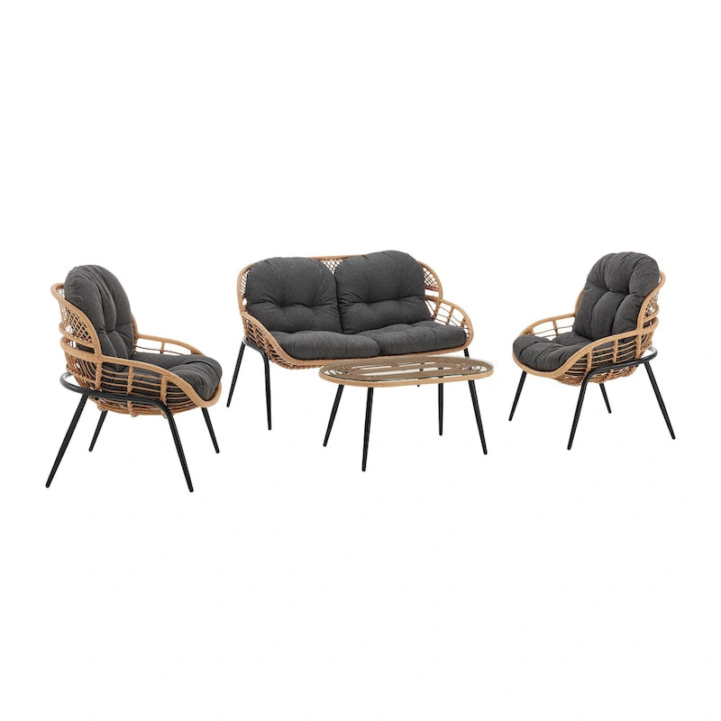 Manhattan Comfort Pine Modern 4-Piece Patio Conversation Set