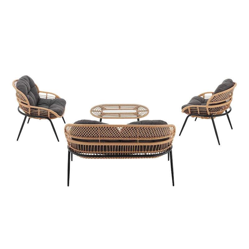 Manhattan Comfort Pine Modern 4-Piece Patio Conversation Set