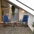 3 Piece Outdoor Patio Furniture Set w/ 2 Folding Padded Rocking Chairs