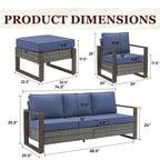Gymojoy Patio High Back Sofa with Club Chair and Ottomans - Grey