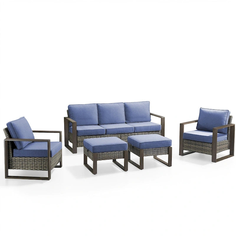 Gymojoy Patio High Back Sofa with Club Chair and Ottomans - Grey