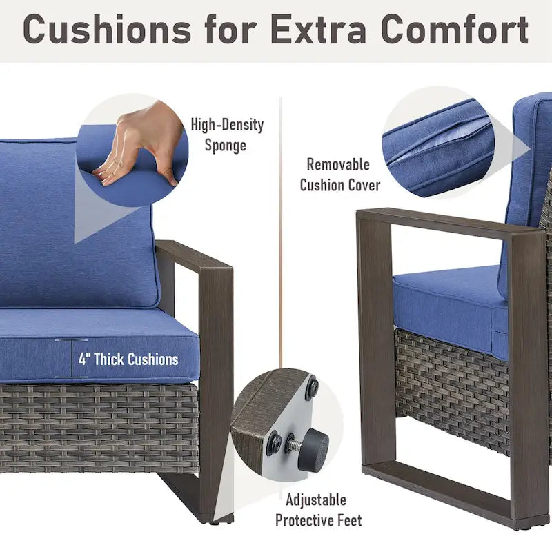 Gymojoy Patio High Back Sofa with Club Chair and Ottomans - Grey