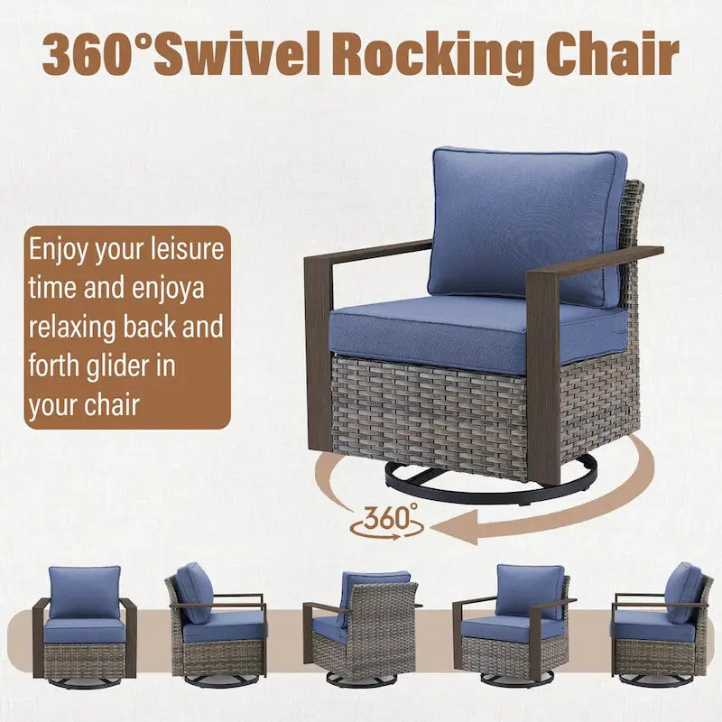 Gymojoy Patio High Back Sofa with Club Chair and Ottomans - Grey