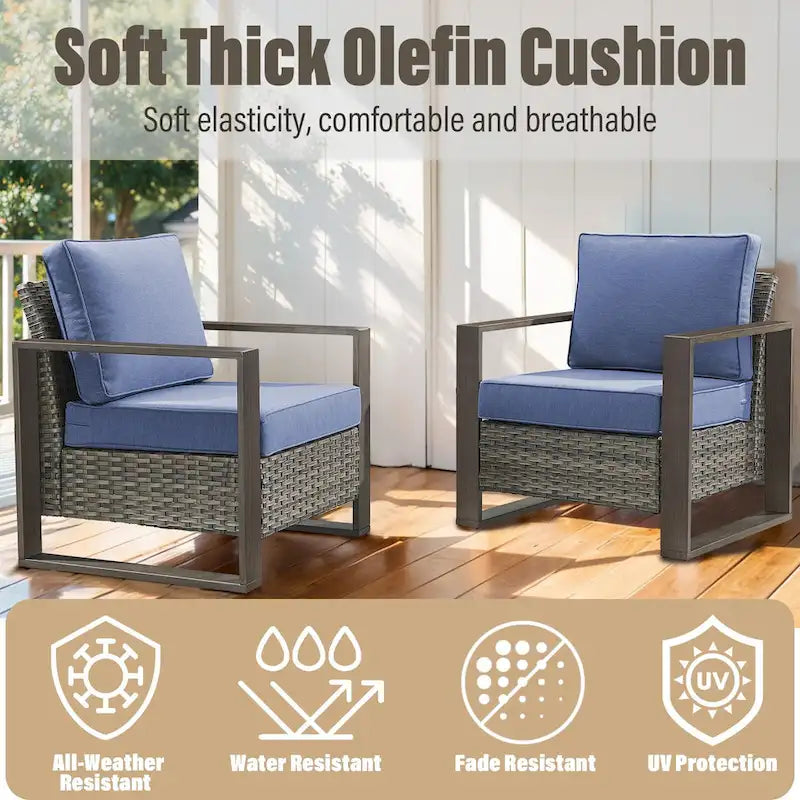Gymojoy Patio High Back Sofa with Club Chair and Ottomans - Grey