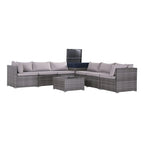 8-Piece Grey Outdoor Rattan Furniture Sets with 6 Sofas, 1 Coffee Table, Storage Box & Cushions