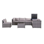 8-Piece Grey Outdoor Rattan Furniture Sets with 6 Sofas, 1 Coffee Table, Storage Box & Cushions