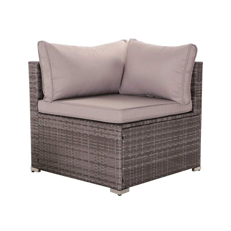 8-Piece Grey Outdoor Rattan Furniture Sets with 6 Sofas, 1 Coffee Table, Storage Box & Cushions