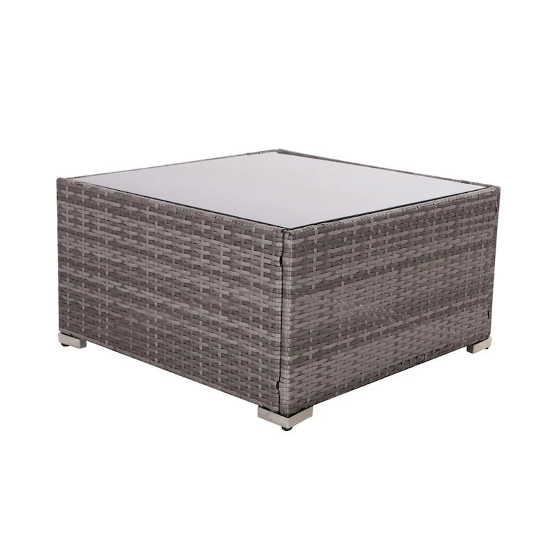 8-Piece Grey Outdoor Rattan Furniture Sets with 6 Sofas, 1 Coffee Table, Storage Box & Cushions