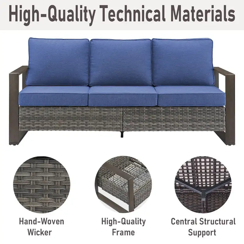 Gymojoy 3-Seat Outdoor Rattan Sofa Patio Sofa with Ottoman - Grey