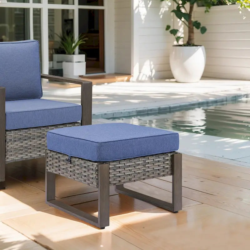 Gymojoy 3-Seat Outdoor Rattan Sofa Patio Sofa with Ottoman - Grey