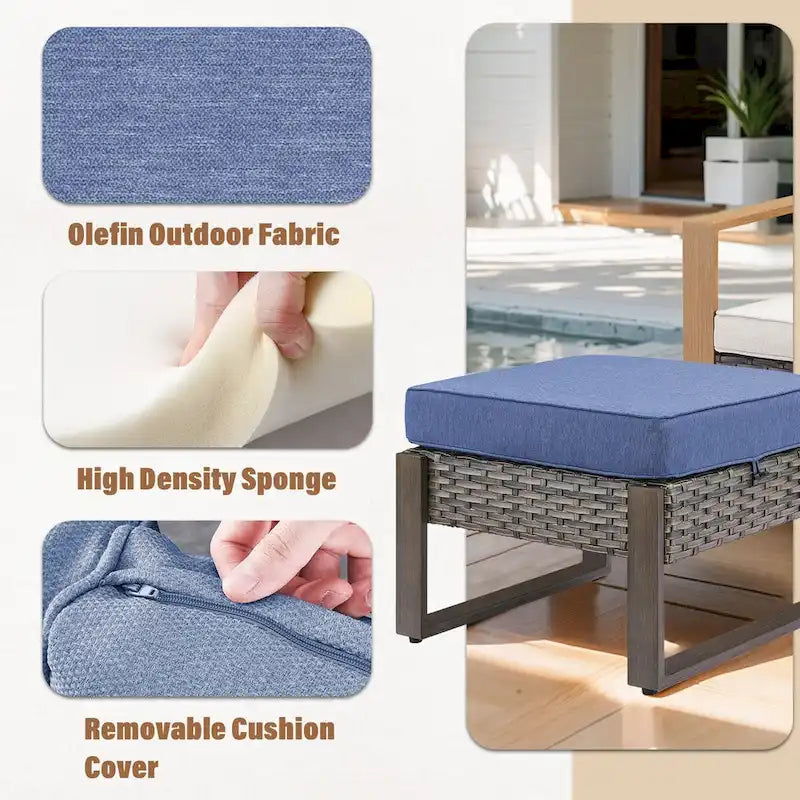 Gymojoy 3-Seat Outdoor Rattan Sofa Patio Sofa with Ottoman - Grey