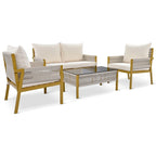 4-Piece Metal Rope Patio Conversation Set with Tempered Glass Table and Cushions