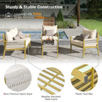 4-Piece Metal Rope Patio Conversation Set with Tempered Glass Table and Cushions