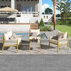 4-Piece Metal Rope Patio Conversation Set with Tempered Glass Table and Cushions