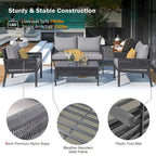 4-Piece Metal Rope Patio Conversation Set with Tempered Glass Table and Cushions