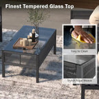 4-Piece Metal Rope Patio Conversation Set with Tempered Glass Table and Cushions