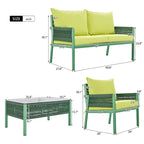 4-Piece Metal Rope Patio Conversation Set with Tempered Glass Table and Cushions