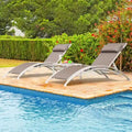 5 Adjustable Aluminum Textile Outdoor Patio Recliner Chairs in Gray, 2 Lounge Chairs and 1 Table - N/A