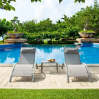 5 Adjustable Aluminum Textile Outdoor Patio Recliner Chairs in Gray, 2 Lounge Chairs and 1 Table - N/A