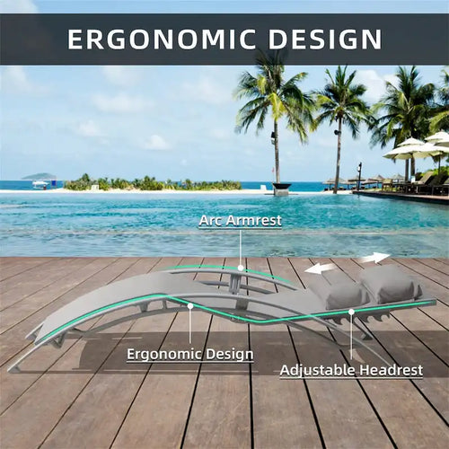 5 Adjustable Aluminum Textile Outdoor Patio Recliner Chairs in Gray, 2 Lounge Chairs and 1 Table - N/A