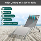 5 Adjustable Aluminum Textile Outdoor Patio Recliner Chairs in Gray, 2 Lounge Chairs and 1 Table - N/A