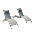 5 Adjustable Aluminum Textile Outdoor Patio Recliner Chairs in Gray, 2 Lounge Chairs and 1 Table - N/A