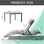 5 Adjustable Aluminum Textile Outdoor Patio Recliner Chairs in Gray, 2 Lounge Chairs and 1 Table - N/A