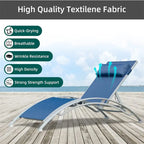 5 Adjustable Aluminum Textile Outdoor Patio Recliner Chairs in Gray, 2 Lounge Chairs and 1 Table - N/A