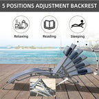 5 Adjustable Aluminum Textile Outdoor Patio Recliner Chairs in Gray, 2 Lounge Chairs and 1 Table - N/A