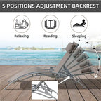 5 Adjustable Aluminum Textile Outdoor Patio Recliner Chairs in Gray, 2 Lounge Chairs and 1 Table - N/A