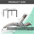 5 Adjustable Aluminum Textile Outdoor Patio Recliner Chairs in Gray, 2 Lounge Chairs and 1 Table - N/A
