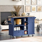 50.80 W Versatile Solid Wood Countertop Kitchen Island with Storage and Two Locking Wheels
