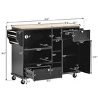 50.80 W Versatile Solid Wood Countertop Kitchen Island with Storage and Two Locking Wheels