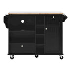 50.80 W Versatile Solid Wood Countertop Kitchen Island with Storage and Two Locking Wheels