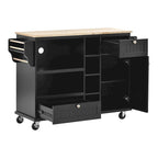 50.80 W Versatile Solid Wood Countertop Kitchen Island with Storage and Two Locking Wheels